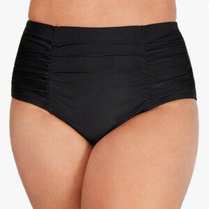 Island Escape Ruched High-Waist Tummy Control Bikini Bottom Black Size 22
